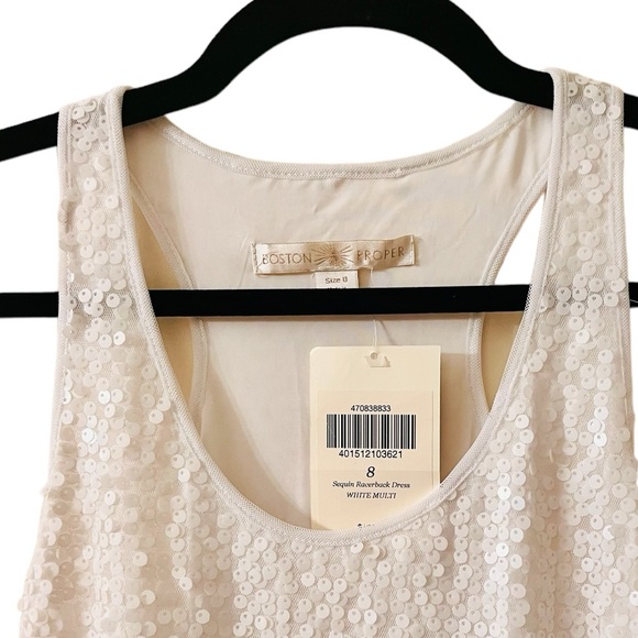 Boston Proper Sequence Racerback Dress. White. New. Size: 8 - Picture 2 of 9
